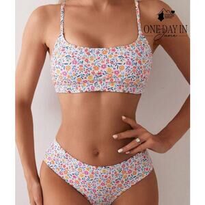 CharmLeaks Floral Crop Bikini Swimsuit Size S